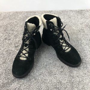 ⭐️ Marc Fisher Winter Ankle boots Faux Fur Black Suede Lace Up Women's Size 9.5